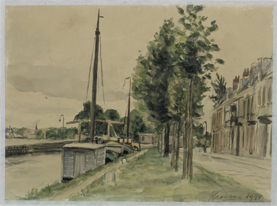 31522 Gezicht vanaf de berm langs de Leidsche Rijn (links) en de Leidsekade (rechts) te Utrecht op de Abel Tasmanbrug ...